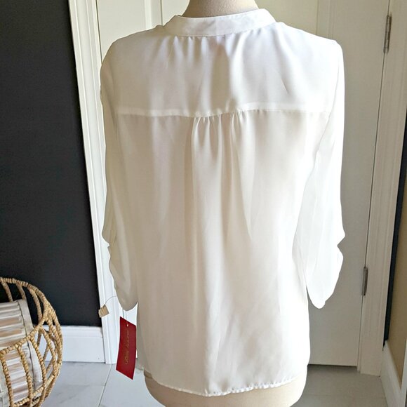 NEW! WHITE CHIFFON Semi SHEER BLOUSE SZ M - Picture 4 of 5